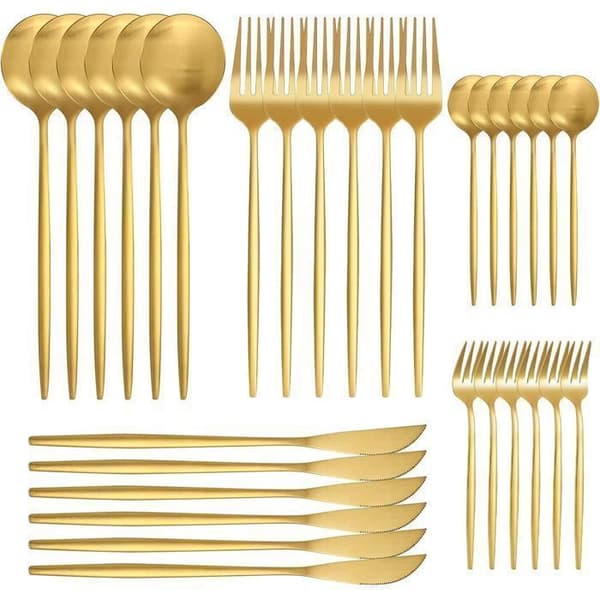 Bestickset - 30 delar - Rostfritt stål - Guld - Serverar 6