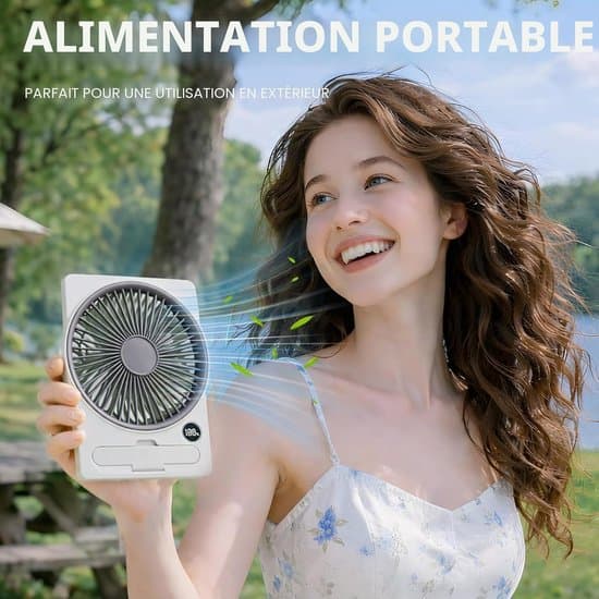 Støjsvag USB-bordventilator, miniventilator med 5 hastighedsindstillinger og LED-display (grå).