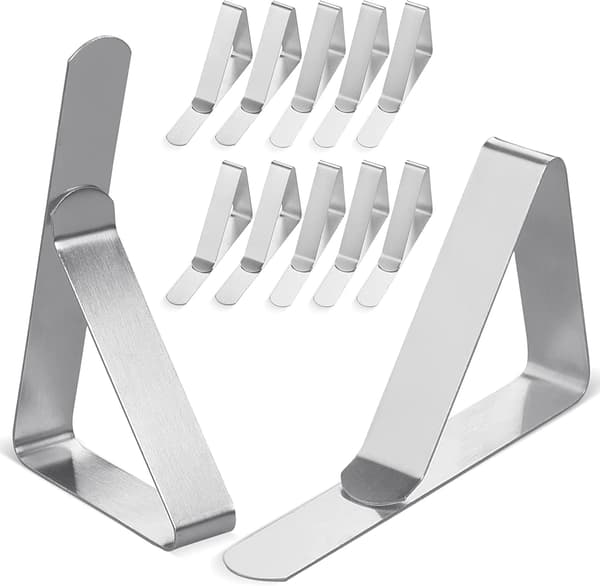 12-pack silver rostfria bordsklämmor för 4,5 cm bord
