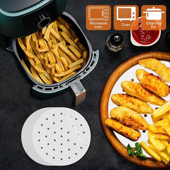 Airfryer bagepapir, 100 ark, perforeret dampindsats, 8 tommer