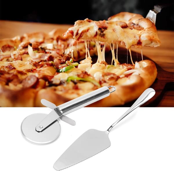 2-delt pizzakniv og spatelsæt i rustfrit stål