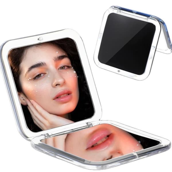 15X forstørrende mini foldbart firkantet makeupspejl - sort
