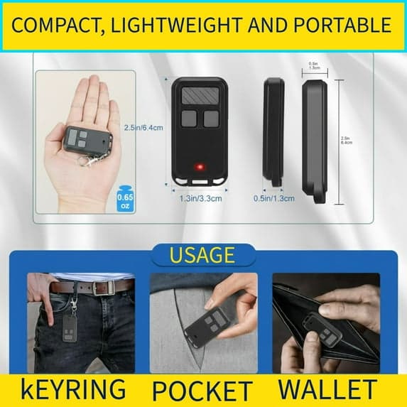 Reservdelar för 890MAX Garageportfjärrkontroll Universal 3-knapps Mini Nyckelringar för LiftMaster Chamberlain Craftsman Rolling Code 2-pack