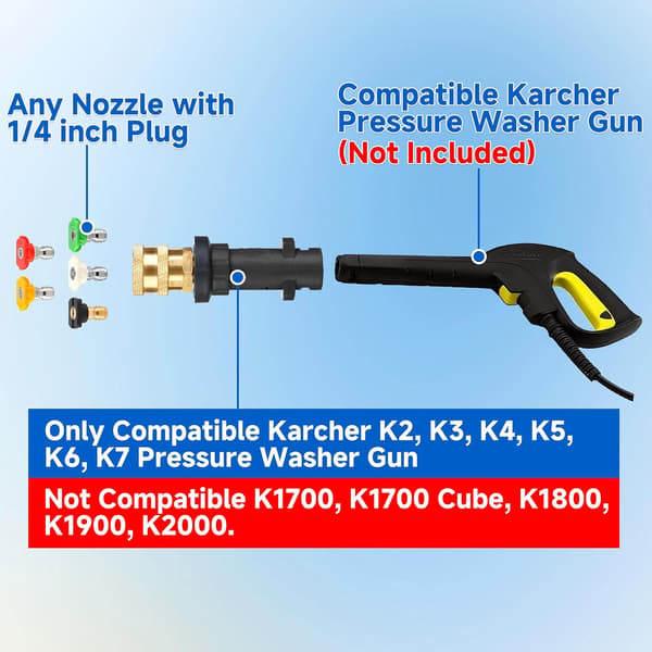 Højtryksrenser Quick Adapter Kärcher K2 K7 5 Dyser 1/4 Tomme Fitting