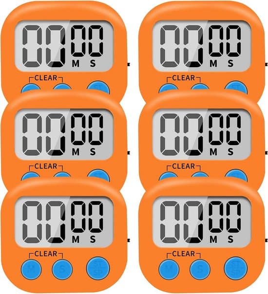 Digitala kökstimer 6-pack - Magnetisk - 99:59 Nedräkning - Orange