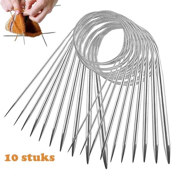 10-delt rundpindesæt - 80 cm - Rustfrit stål - Til strikning/hækling