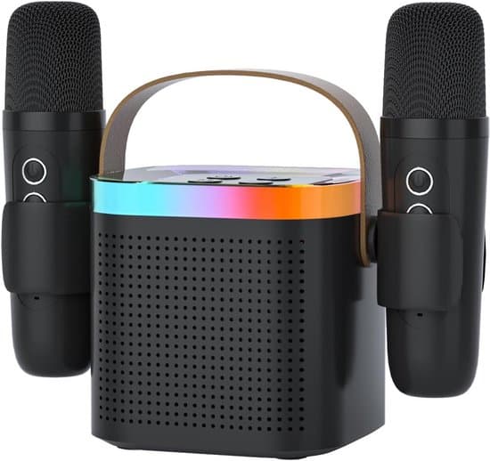 Karaokelaite 2 langattomalla mikrofonilla - Bluetooth - Musta