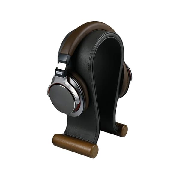 U-formet hovedtelefonstativ i læder, skrivebordsstativ, displaystativ til computer gaming headset, sort.