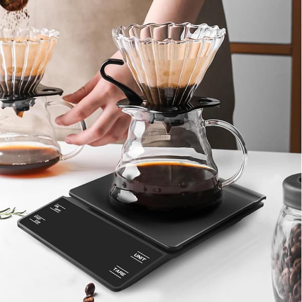 Digital kaffevåg med timer, 3kg/0.1g kapacitet.