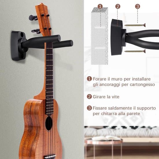 Stativ för gitarr och elgitarr - väggmonterad hållare med krokar för elbas ukulele fiol (1 styck)