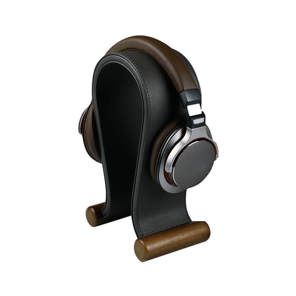 U-formet hovedtelefonstativ i læder, skrivebordsstativ, displaystativ til computer gaming headset, sort.