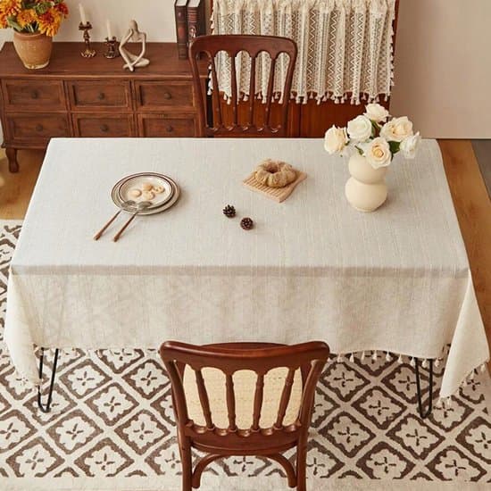 Rektangulär duk - Duk - Tofsduk - Klassisk europeisk stil duk - Middagsduk - Beige - 300×140 cm - Polyester