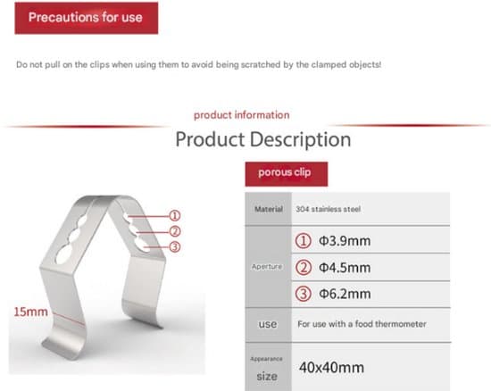 3-delt BBQ Kødtermometer Probe Clip Sæt - Rustfrit Stål Termometerholder - BBQ Termometer Clip Tilbehør - 3 Monteringshuller - Sølv