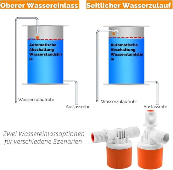 Vandtank flydeventil - Topforbindelse 1/2\", automatisk, til swimmingpool, dam