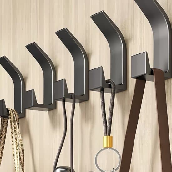 5-delt foldbar tøjkrogssæt - Foldekroge i aluminiumslegering (ingen boring påkrævet) - Skjult krogarray - Dobbelt krogarray - Sort