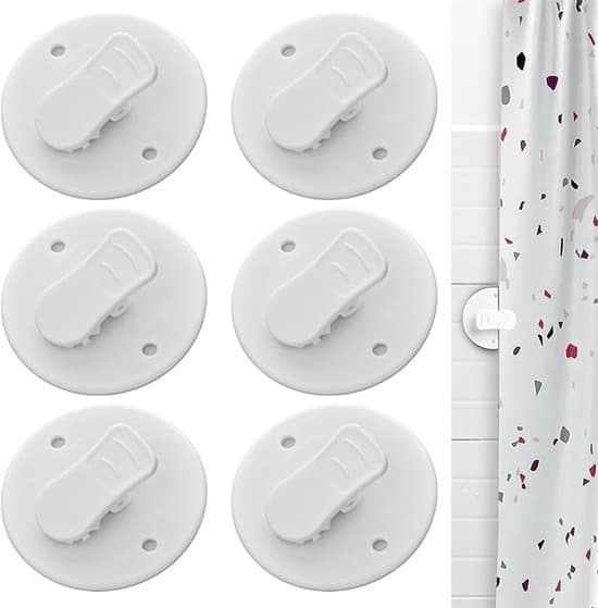 10-pack självhäftande vindtäta duschdraperiklämmor - vit