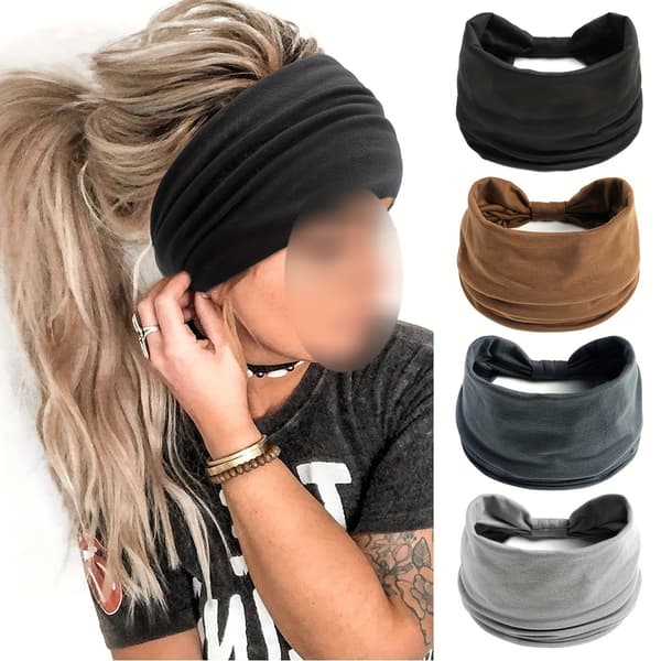 Hårband - 4-pack - Elastiska - Mjuka - Flerfärgade tryck