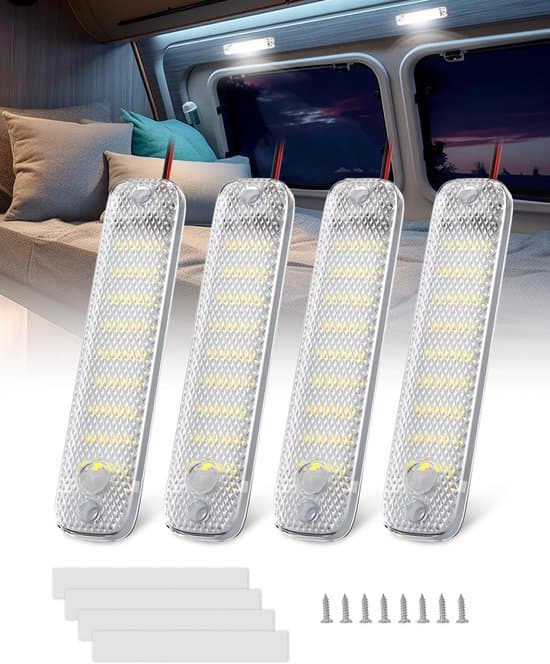12V LED interiörljuslist, 36 pärlor med strömbrytare, 6000K, 4-pack