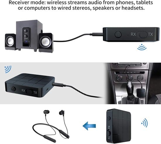 Bluetooth 5.0 Audio Transmitter/Receiver, 2-i-1 Bærbar 3,5 mm Trådløs Adapter til Computere/Telefoner/CD-afspillere