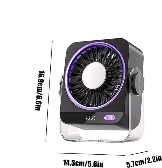 Bordventilator med køleelement, digital strømvisning, USB-luftkøler, lilla