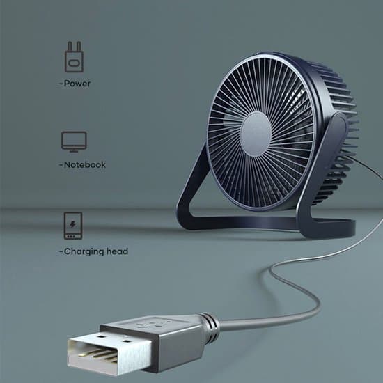 6-tommer lydløs retro USB-bordventilator - Sort