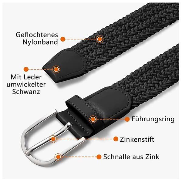 Unisex elastisk flettet bælte - sort