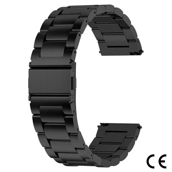 Unisex rustfrit stålrem - 22mm - Sort - Vandafvisende - Quick-Release