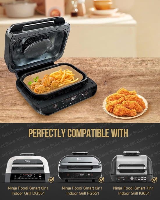 Foring til Ninja airfryer, rektangulær bageplade FG551, 6-i-1 bageplade airfryer tilbehør, egnet til Ninja XL - 100 ark
