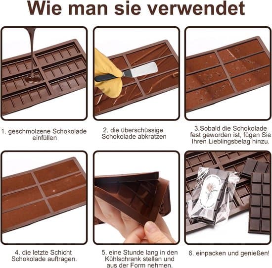 To-delt rektangulær silikone bageform - Til chokoladebarer, slik, sæbe og voks (6 rum) - Chokolade