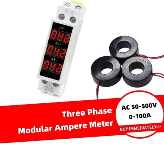 Trefaset amperemeter – 3-cifret display, 35 mm DIN-skinne