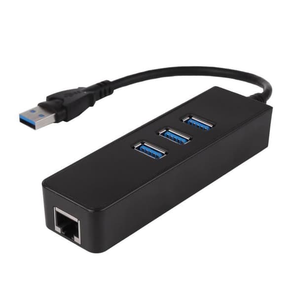 Ethernet-adapter - USB 3.0 - 3 porte - 1000 Mbps - Sort - Kablet netværkshub