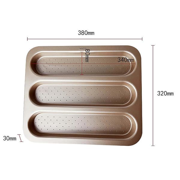 Bageform til brødboller, bageform til baguetter, non-stick bageform, 3 bølgede riller