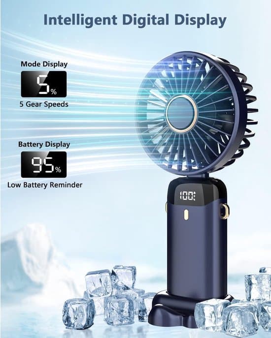 Mini håndholdt ventilator 5 hastigheder 3000 mAh USB batteri foldbar - blå