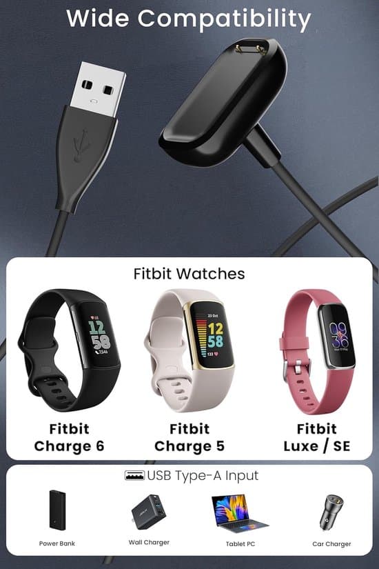 Magnetisk USB-snabbladdningskabel (1 m) för Fitbit Charge 6/5 & Fitbit Luxe