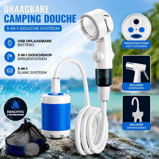 USB Genopladelig Bærbar 3-i-1 Camping Bruser Pumpsystem