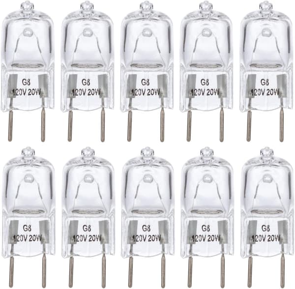 10-pack G8 20W halogenlampor för belysning under skåp - varmvit