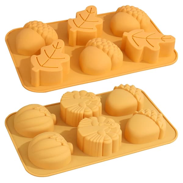 2-pack höstpumpa silikonformar, 3D pumpa silikonformar, 6-håls pumpa löv ek silikonformar, DIY doftljus silikonformar