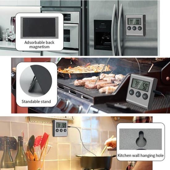 Digital kökstermometer och grilltermometer i rostfritt stål med timer och magnetisk baksida