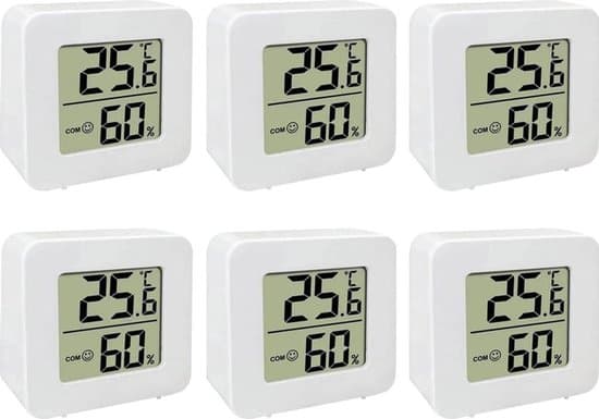 6-delad mini LCD digital termometer och hygrometer set, inomhustermometer, elektronisk termometer