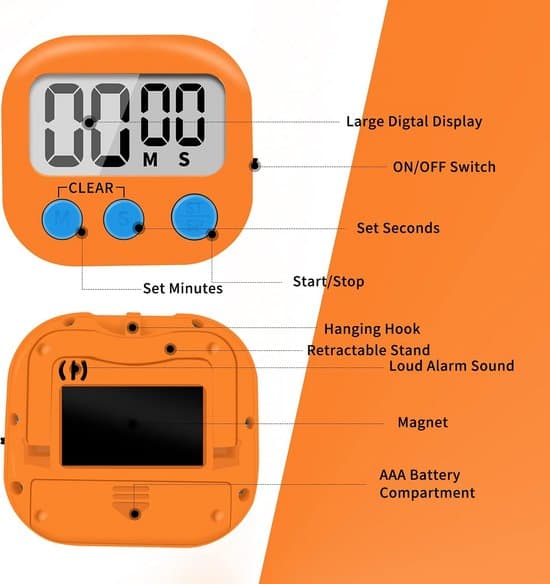 Digitala kökstimer 6-pack - Magnetisk - 99:59 Nedräkning - Orange