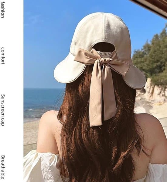 Beige Dam Solhatt med Bred Brätte - Med Rosett
