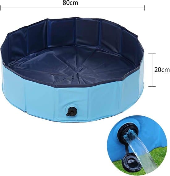 Hundebadekar - Sammenfoldelig Pool - Kæledyrskøling - Praktisk Sidedræn - 80 x 20 cm - Blå