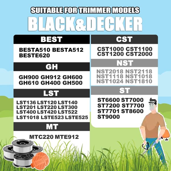 6x AF-100 30ft Trimmer Tilbehørsspoler til Black Decker GH600 GH900 LST201