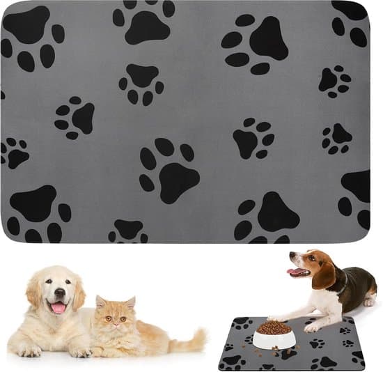 Absorberende kattefodermåtte 40 × 60 cm, hurtigtørrende, vandtæt og skridsikker fodermåtte til hunde og katte – velegnet til foder- og vanddispensere