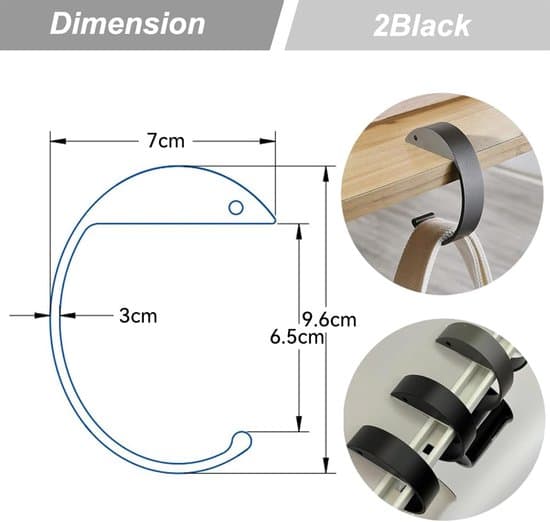 2-pack grå bärbara borrfria bordskrokar för hörlurar och väskor