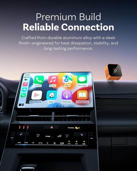 Mini langaton CarPlay-sovitin (2026) - Langallinen CarPlay & Android Auto, Plug & Play, iPhone iOS 10+ ja Android 11+
