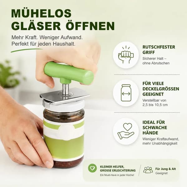 Rotationsdåseåbner, justerbar dåseåbner, lavet af rustfrit stål, velegnet til små hænder.