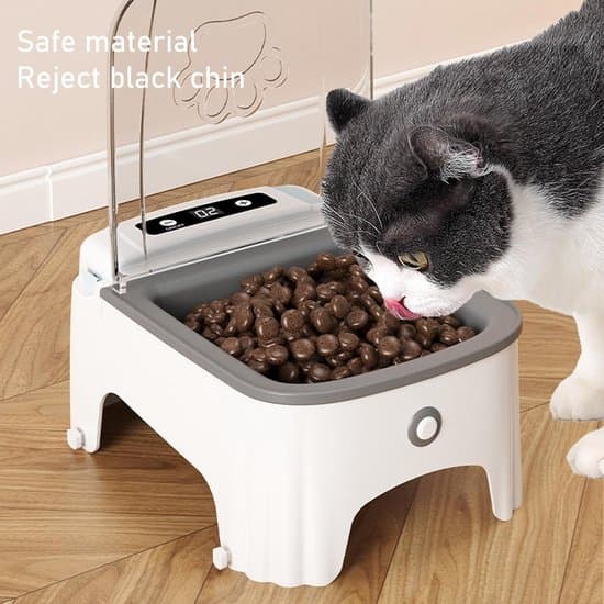 Automatisk kattmatskål - Timer - Sensor för öppningslock - Kattlåda - Kattmatdispenser - Grå