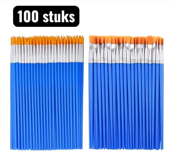 100-styks børns nylon spids og flad spids malerpenselsæt