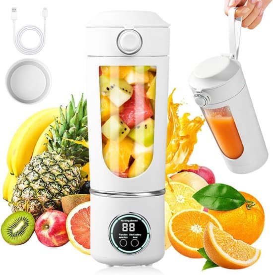 Bärbar Blender 700ml 12 Blad Milkshake Maker LCD USB-C Vit